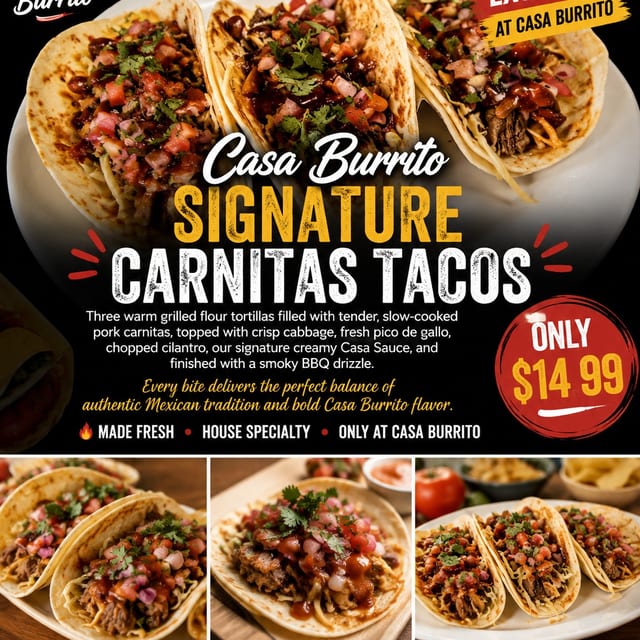 Signature Carnitas Tacos.