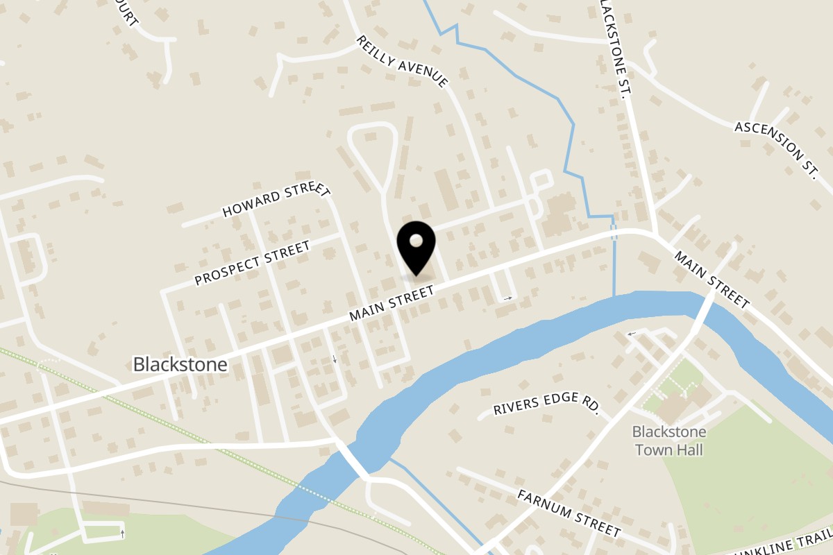 Map showing the location of Casa Burrito Inc on 114 Main St b in Blackstone